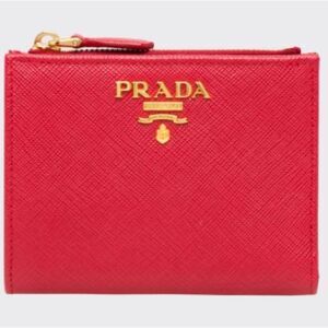 Auth Prada Red Saffiano Leather Compact Bifold Wallet Preloved On Sale Now Prada